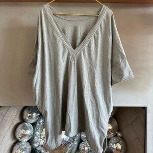 FP Movement Oversized V-Neck Tee | Size Small | Heather Gray